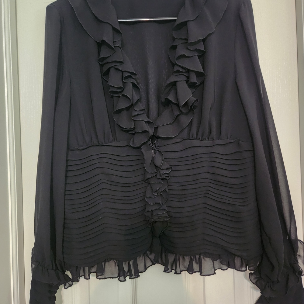 Samuel Dong Black Ruffled Blouse